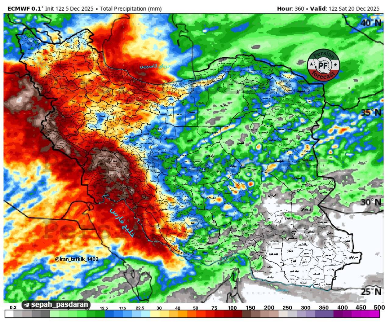 احتمال بارش ۱۰۰ میلی متری در تهران طی ۲ هفته آینده