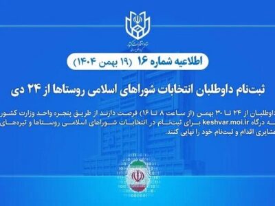 ثبت‌نام داوطلبان انتخابات شوراهای اسلامی روستاها تا ۳۰ بهمن